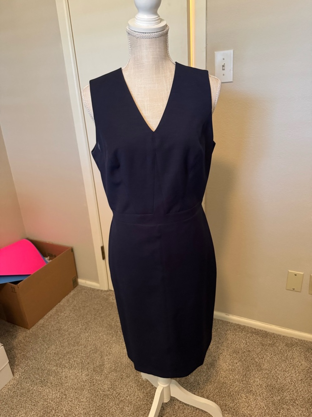 White House Black Market Navy V-Neck Sheath Midi Dress